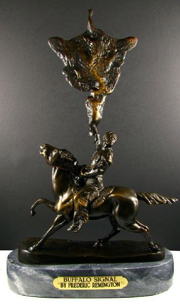 Frederic Remington Bronze Reissue - Buffalo Signal: Frederic Remington Reproduction - Buffalo Signal - Bid with utmost confidence from GovernmentAuction.com. We have been in business for over 35 years, and pride ourselves on perfect customer service.