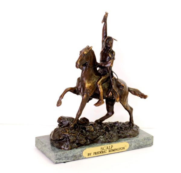 Scalp- By Frederic Remington- Bronze Reissue: Scalp- By Frederic Remington- Bronze Reissue - Bid with utmost confidence from GovernmentAuction.com. We have been in business for over 35 years, and pride ourselves on perfect customer service.