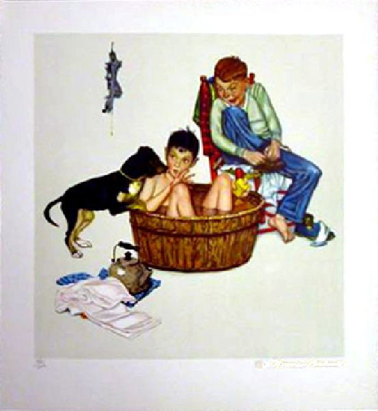 Lickin' Good Bath by Norman Rockwell: Lickin' Good Bath by Norman Rockwell (Encore Edition) - Gold Stamp Signature, Pencil Numbered - Thank you for viewing this Item. We hope that you are successful in your bidding. For over 30 years w