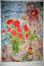 MARC CHAGALL Red Bouquet w/Lovers Print, Limited Edn