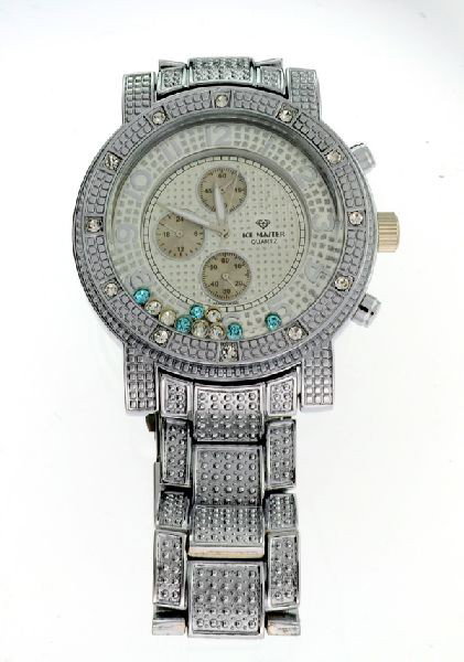 ICE MASTER (Silver Color w/Multi Color Gems) Mens Watch: ICE MASTER ( Silver Color ,Big Numbers W /Multi Color Gems ) Men's Watch