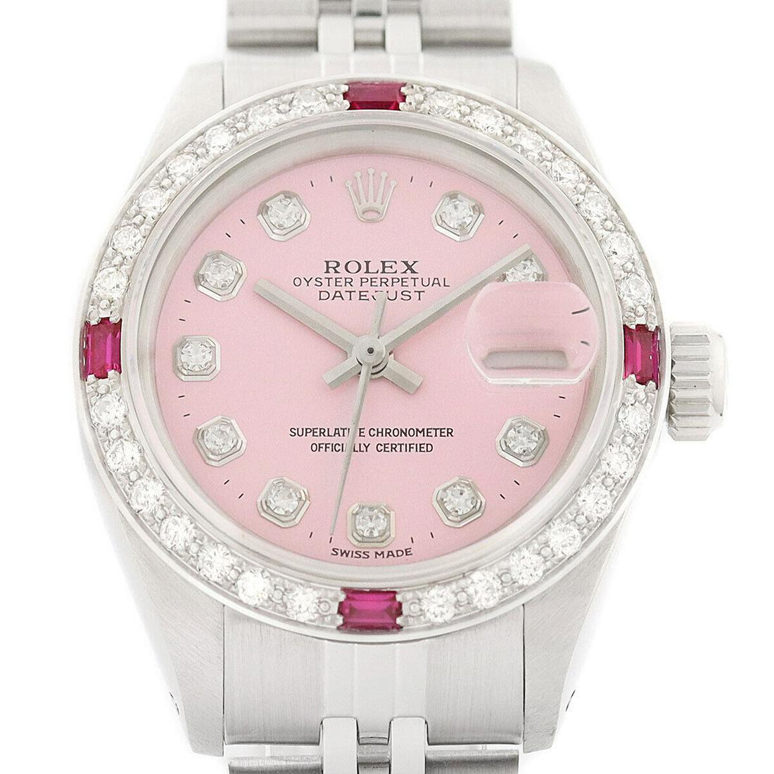 Rolex Ladies Datejust 18K Gold & SS Diamond Ruby Pink Dial Watch w_ Jubilee Band (Vault_CC): Gov. FIle: K-34617 Rolex Ladies Datejust 18K Gold & SS Diamond Ruby Pink Dial Watch w_ Jubilee Band Asset Type: Watch-Rolex Shipping: $19.95 Brand:Rolex Department:Women Type:Wristwatch R