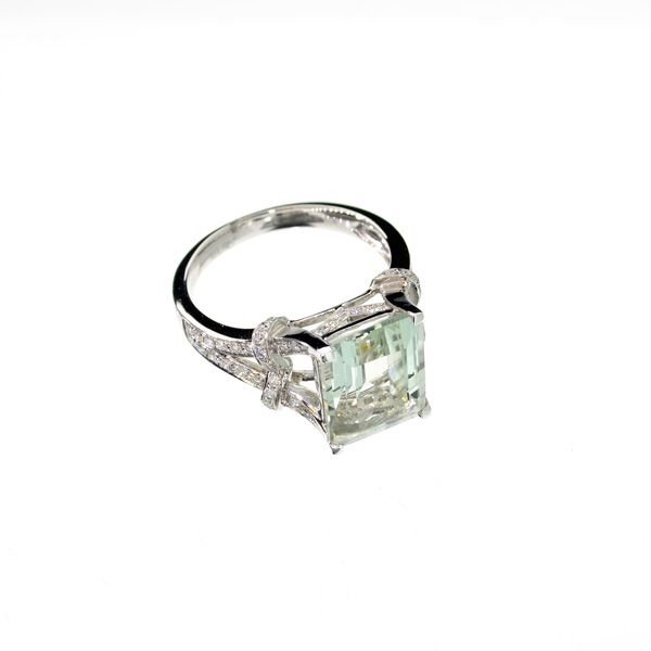 APP: 4k 14kt W Gold, 4CT Prasiolite & 40CT Diamond Ring: 14 kt. White Gold, 4.22CT Emerald Cut Prasiolite and 40.00CT Diamond Ring - Appraisal Value: $4.1K