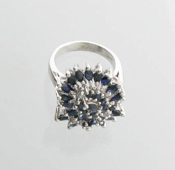 APP: 2k 2CT Marquise Cut Sapphire & Diamond Silver Ring: 2.65CT Marquise Cut Blue Sapphire and Diamond Sterling Silver Ring - Appraisal Value: $2.9K