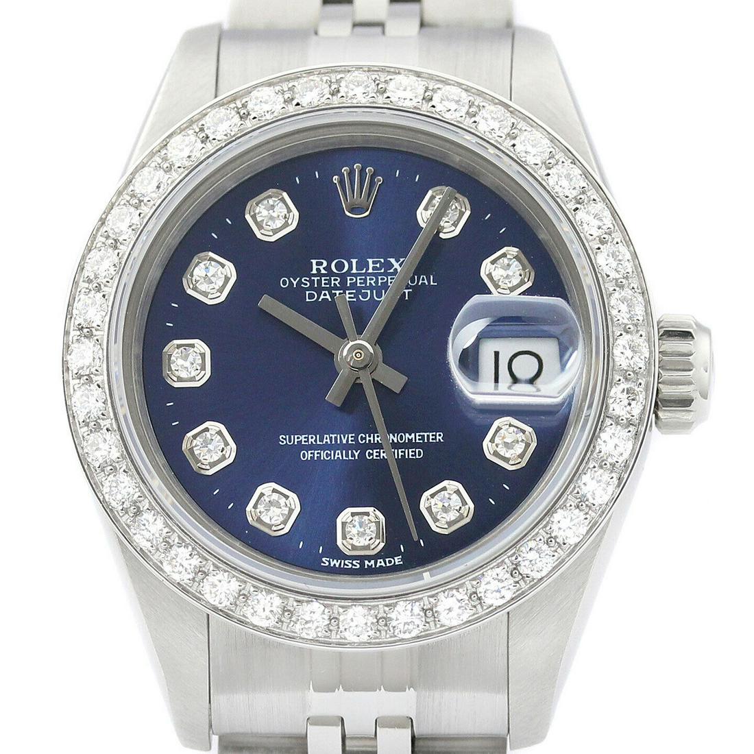 Rolex Ladies Datejust 69174 18K White Gold & Steel Blue Dial Diamond Watch (Vault_CC): Gov. FIle: K-34650 Rolex Ladies Datejust 69174 18K White Gold & Steel Blue Dial Diamond Watch Asset Type: Watch-Rolex Shipping: $19.95 Brand:Rolex Department:Women Type:Wristwatch Referen