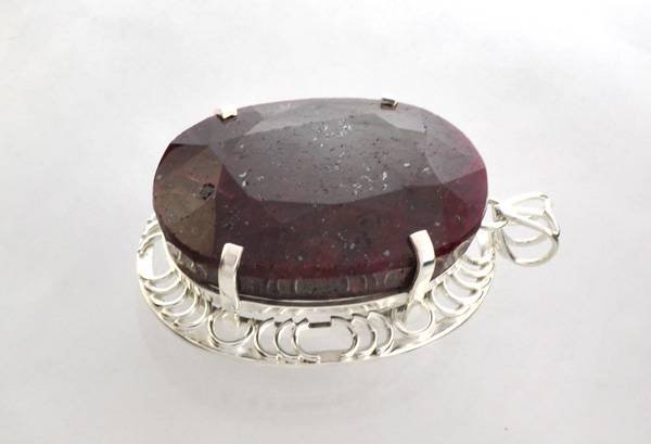 APP: 23k Sebastian 371CT Oval Cut Ruby Silver Pendant: Designer Sebastian 371.00CT Oval Cut Ruby Sterling Silver Pendant - Appraisal Value: $23.1K