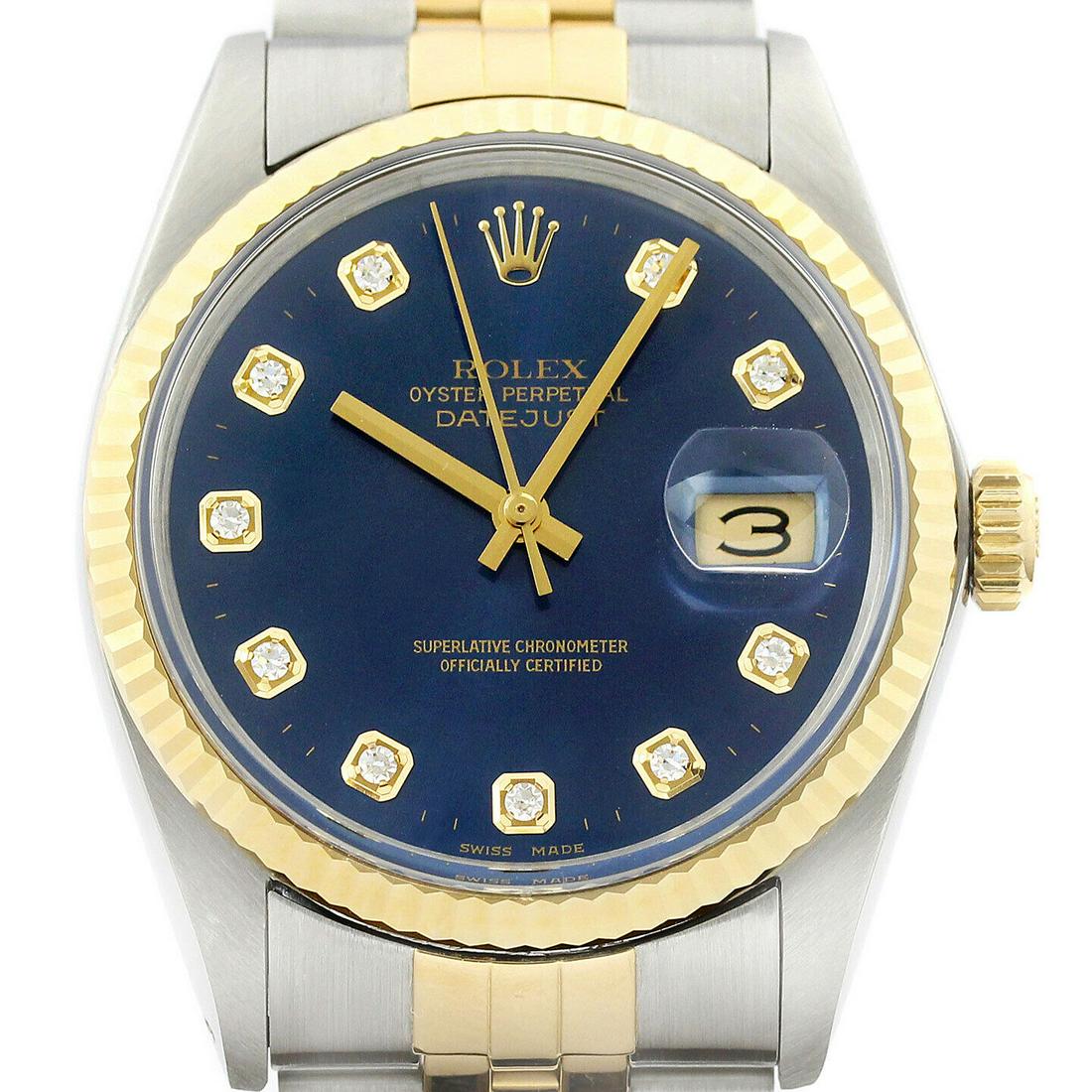 Rolex Mens Datejust 16013 18K Gold & Steel Blue Diamond Dial Watch w_ Rolex Band (Vault_CC): Gov. FIle: K-34562 Rolex Mens Datejust 16013 18K Gold & Steel Blue Diamond Dial Watch w_ Rolex Band Asset Type: Watch-Rolex Shipping: $19.95 Brand:Rolex Department:Men Type:Wristwatch Ref