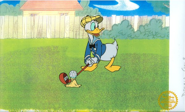Disney Cel, Donald Duck Playing Golf w/Certificate: Walt Disney Serigraph, Cell , Donald Duck Playing Golf W/ Certificate <