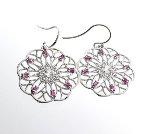 APP: 2k 1CT Round Cut Topaz Ruby & Silver Earrings: 1.98CT Round Cut Topaz Ruby and Sterling Silver Earrings - Appraisal Value: $2.0K