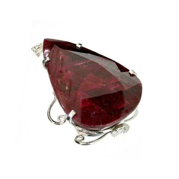 APP: 22k Sebastian 373CT Pear Cut Ruby & Silver Pendant: Designer Sebastian 373.25CT Pear Cut Ruby and Sterling Silver Pendant - Appraisal Value: $22.9K