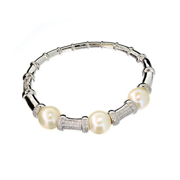 APP: 25k 14kt White Gold,11CTDiamond Bracelet: 14 kt. White Gold,11.80 mm Genuine South Sea Cultred White Pearl and 1.01CT Diamond Bracelet - Appraisal Value: $25.1K