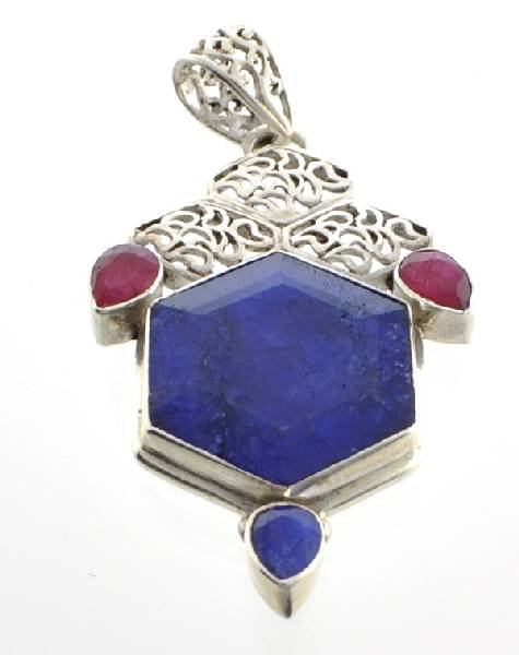 APP: 13k 28CT Hexagon Pear Ruby & Sterl Silver Pendant: 28.01CT Hexagon Pear Ruby and Sterling Silver Pendant - Appraisal Value: $13.2K