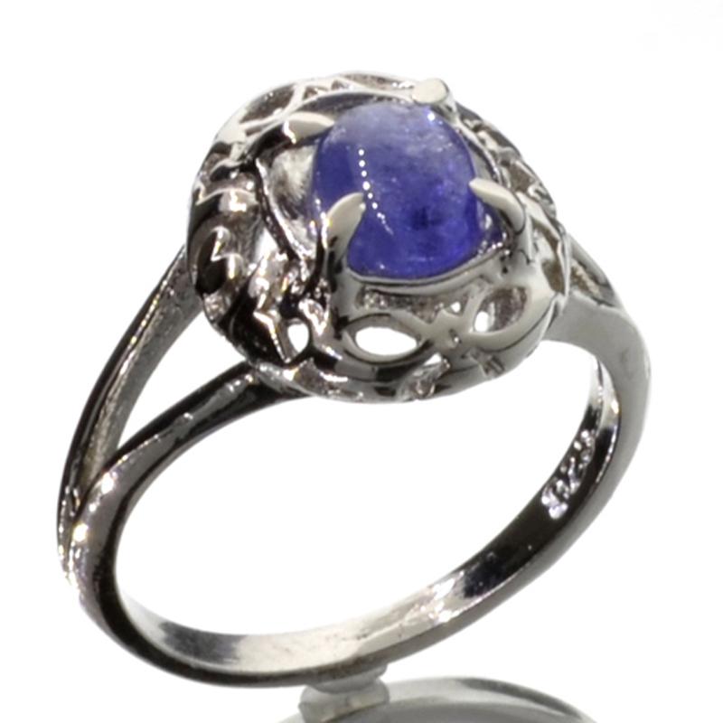 0.98CT Oval Cut Cabochon Tanzanite and Platinum Over Sterling Silver Ring: Gov. File: 70683 0.98CT Oval Cut Cabochon Tanzanite and Platinum Over Sterling Silver Ring Retail Replacement Value: $1.4K Asset Type: Platinum Ring Shipping: $19.95