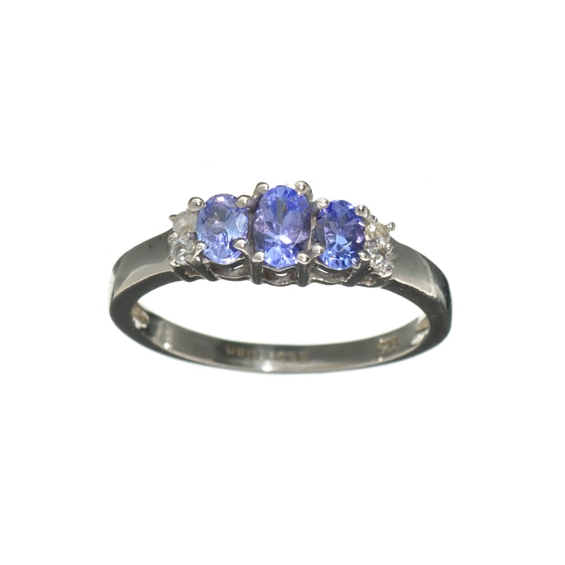 1.20CT Violet Blue Tanzanite And Colorless Topaz Platinum Over Sterling Silver Ring: Gov. File: H-16043 1.20CT Violet Blue Tanzanite And Colorless Topaz Platinum Over Sterling Silver Ring Retail Replacement Value: $1.4K Asset Type: Sterling Silver Ring Shipping: $19.95