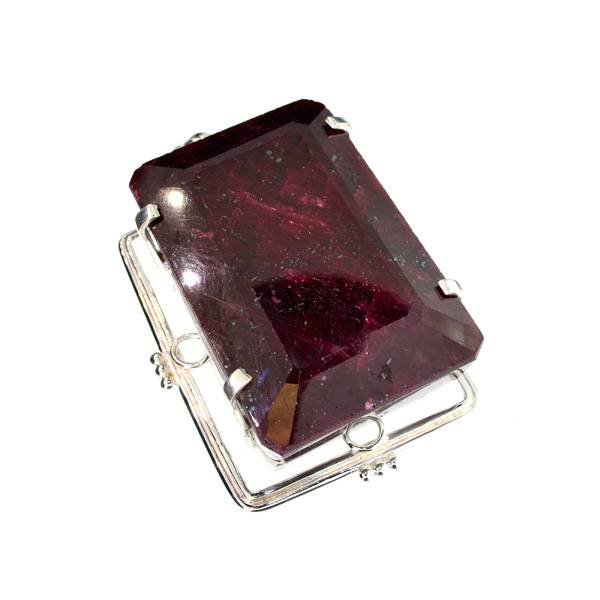 APP: 29k Sebastian 498CT Ruby & Silver Pendant: Designer Sebastian 498.17CT Emerald Cut Ruby and Sterling Silver Pendant - Appraisal Value: $29.9K