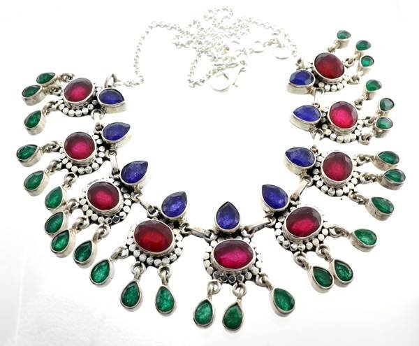 APP: 19k 37CT Oval Pear Ruby Sapphire & Silver Necklace: 37.18CT Oval Pear Cut Ruby Sapphire and Sterling Silver Necklace - Appraisal Value: $19.5K