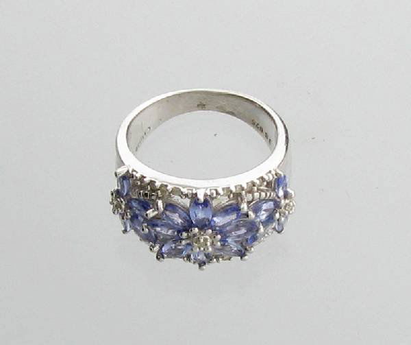 APP: 2k 2CT Marquise Tanzanite Diamond & Silver Ring: 2.19CT Marquise Cut Tanzanite Diamond Platinum and Sterling Silver Ring - Appraisal Value: $2.5K