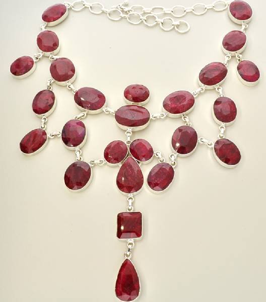 APP: 41k 387CT Mixed Ruby & Sterling Silver Necklace: 387.35CT Mixed Cut Ruby and Sterling Silver Necklace - Appraisal Value: $41.1K