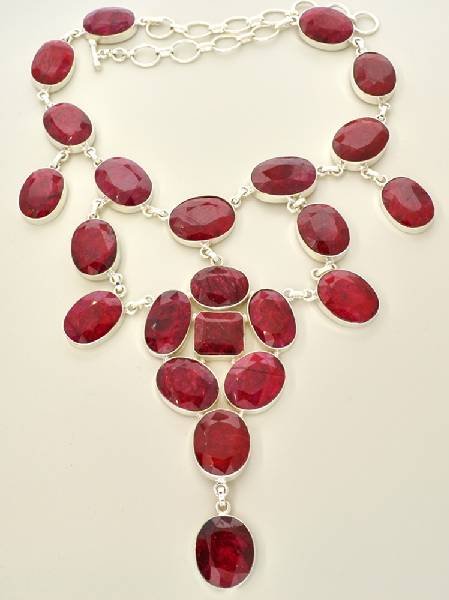 APP: 36k 335CT Mixed Ruby & Sterling Silver Necklace: 335.64CT Mixed Cut Ruby and Sterling Silver Necklace - Appraisal Value: $36.0K
