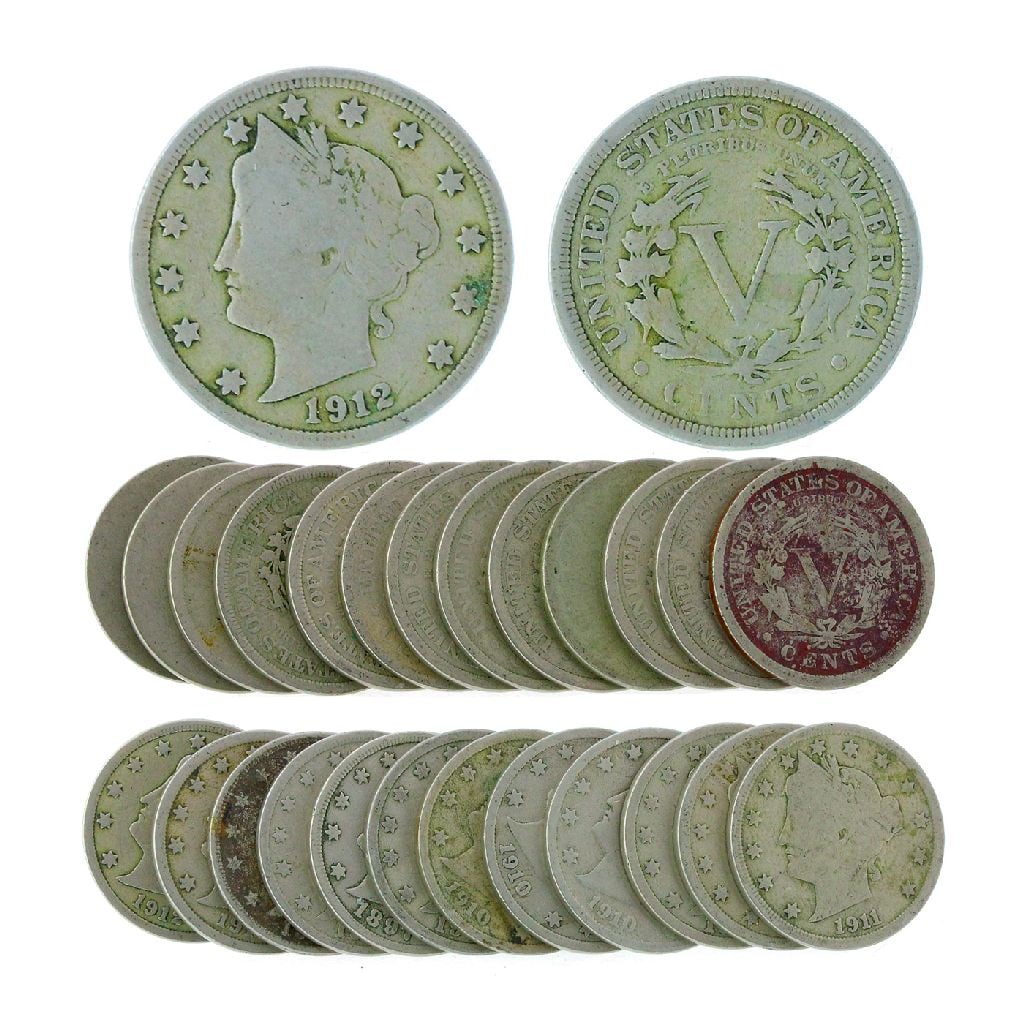 (25) Early Date V-Nickel Coins: Gov. File: C-83548 25 Early Date V-Nickels Asset Type: V-Nickels Coin Shipping: $9.95
