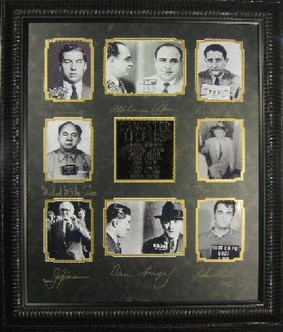 Gangster Legends Museum Framed Collage - Plate Signed (Vault_BA): Gov. File: M-19785 Gangster Legends Museum Framed Collage - Plate Signed Asset Type: CollectableShipping: $39.95. Item may require additional shipping charges due to weight or size.