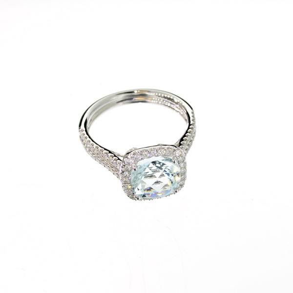 APP: 5k 14kt White Gold, 2CT Aquamarine & Diamond Ring: 14 kt. White Gold, 2.08CT Cushion Cut Aquamarine and 0.40CT Diamond Ring - Appraisal Value: $5.7K