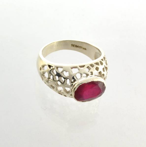 APP: 4k Sebastian 3CT Oval Cut Ruby & Sterl Silver Ring: Designer Sebastian 3.35CT Oval Cut Ruby and Sterling Silver Ring - Appraisal Value: $4.6K