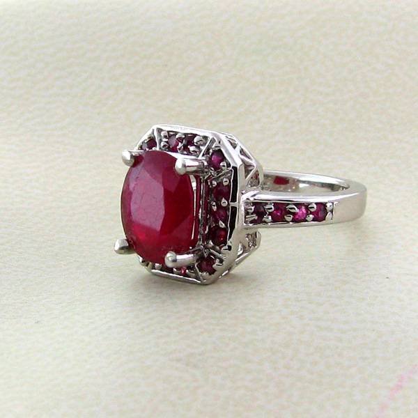 APP: 5k 4CT Ruby w/Rubies & Platinum Sterl Silver Ring: 4.13CT Ruby W/Rubies and Platinum Overlayed Sterling Silver Ring - Appraisal Value: $5.4K