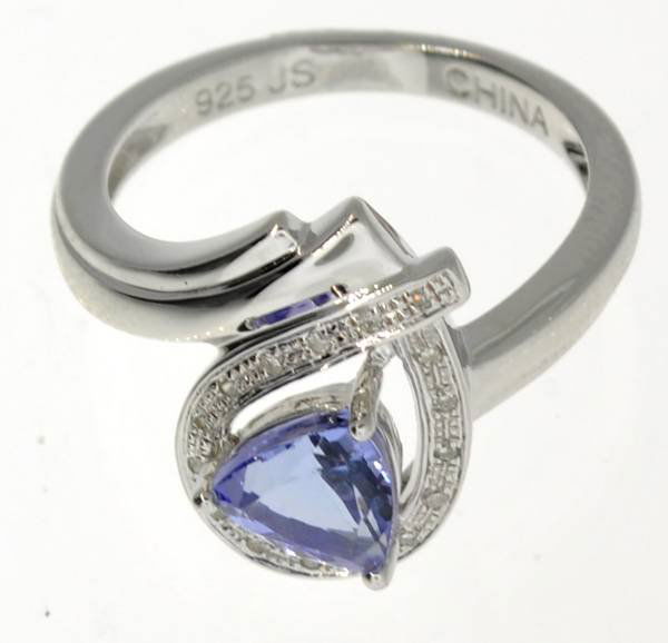 APP: 2k 1CT Triangle Tanzanite Diamond & Silver Ring: 1.19CT Triangle Cut Tanzanite Diamond and Sterling Silver Ring - Appraisal Value: $2.1K