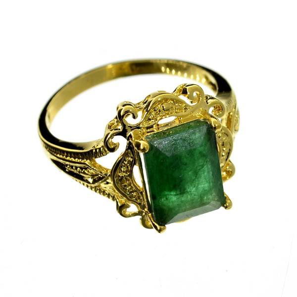 APP: 6k 2CT Rectangle Emerald & 14kt. Over Silver Ring: 2.28CT Rectangle Cut Emerald and 14kt. Over Sterling Silver Ring - Appraisal Value: $6.1K