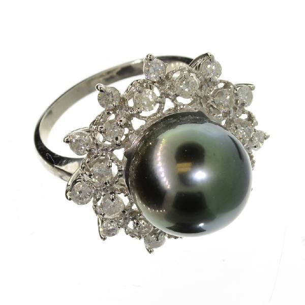APP: 6k 14kt CT Diamond Ring: 14kt. White Gold Tahitian Pearl and .93CT Diamond Ring - Appraisal Value: $6.1K <