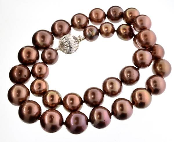 APP: 13k Pearl Necklace w/White Gold Clasp: 11.00-14.00mm Chocolate Tahitian Cultered Pearl Necklace With White Gold Clasp - Appraisal Value: $13.1K