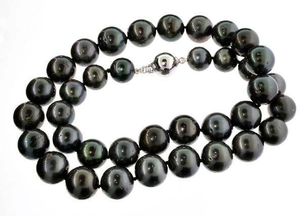 APP: 12k Pearl Necklace w/Solid Silver Ball Clasp: 12.60-10.02mm Tahitian South Sea Cultered Pearl Necklace With Soild Silver Ball Clasp - Appraisal Value: $12.3K