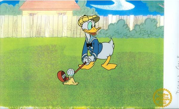 Disney Cel, Donald Duck Playing Golf w/Certificate: Walt Disney Serigraph, Cell , Donald Duck Playing Golf W/ Certificate <