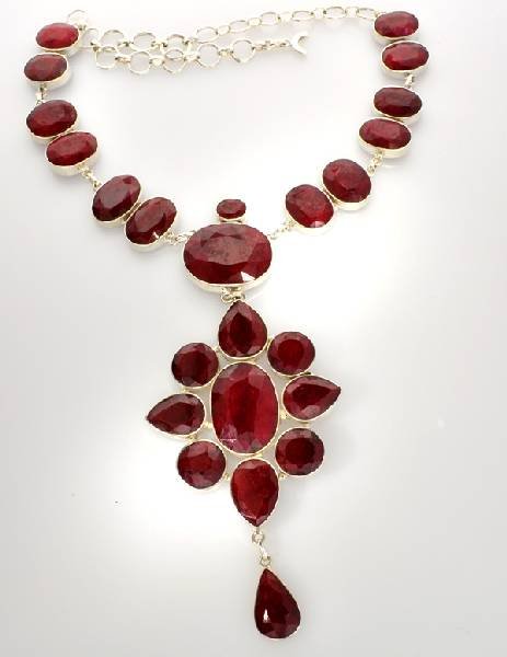 APP: 13k 239CT Mixed Cut Ruby & Sterl Silver Necklace: 239.32CT Mixed Cut Ruby and Sterling Silver Necklace - Appraisal Value: $12.9K