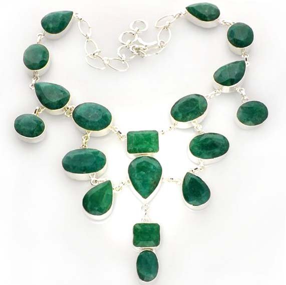 APP: 12k 223CT Mixed Beryl Emerald Necklace: 223.95CT Mixed Cut Beryl Emerald Necklace - Appraisal Value: $12.1K