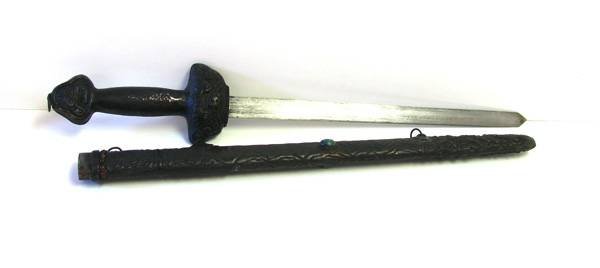 Medium Ornamental Sword - Antique Copper w/Inset Stones: Medium Ornamental Sword - Antique Copper with Inset Stones - Hanging Rings - Steel Blade