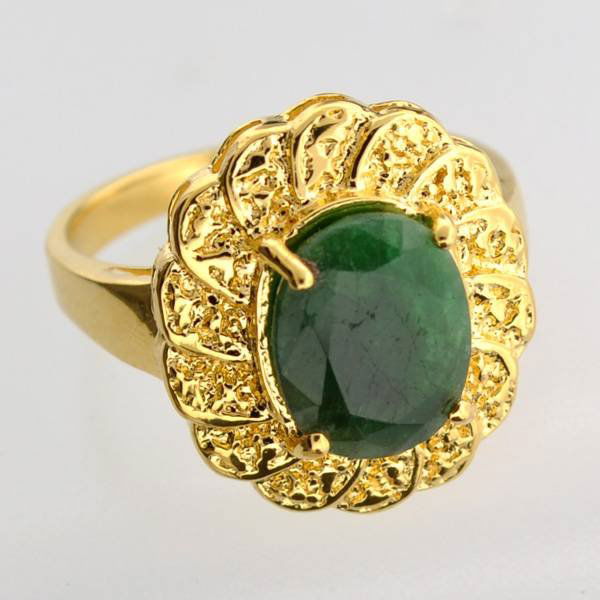 APP: 6k 2CT Emerald & 14kt. Gold Over Silver Ring: 2.21CT Oval Cut Emerald and 14kt. Yellow Gold Over Sterling Silver Ring - Appraisal Value: $6.1K