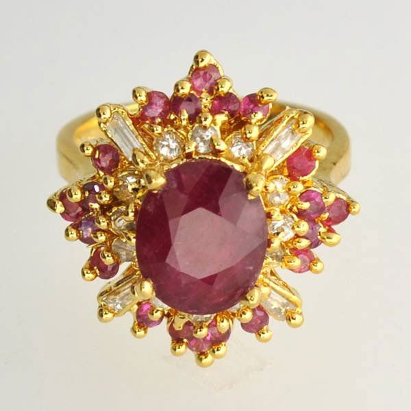 APP: 10k 3CT Ruby & Diamond 14kt. Over Silver Ring: 3.32CT Ruby and Diamond 14kt. Over Sterling Silver Ring - Appraisal Value: $10.2K