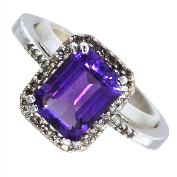 APP: 1k 1CT Amethyst & Diamond Over Silver Ring: 1.41CT Emerald Cut Amethyst and Diamond Platinum Over Sterling Silver Ring - Appraisal Value: $1.2K