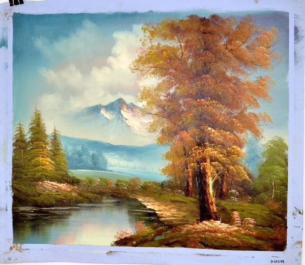 Oil Painting- Mountain Nature Landscape w/Lake 24"x27": Oil Painting On Canvas- Mountain Nature Landscape With Lake 24''x27''