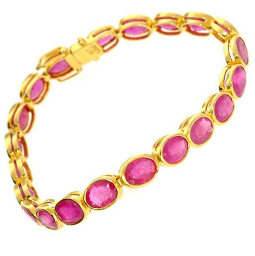 APP: 22k 25k Plated Over Sterling Silver Bracelet: 25.46CT Oval Cut Ruby and 18k Plated Over Sterling Silver Bracelet - Appraisal Value: $22.1K