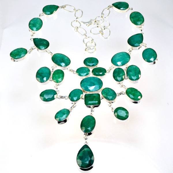 APP: 16k 248CT Mixed Cut Grn Beryl & Silver Necklace: 248.27CT Mixed Cut Green Beryl and Sterling Silver Necklace - Appraisal Value: $16.2K