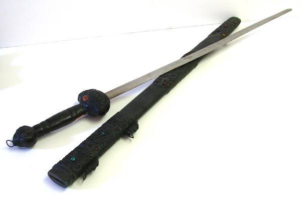 Large Ornamental Sword - Antique Copper Steel Blade: Large Ornamental Sword - Antique Copper with Inset Stones - Hanging Rings - Steel Blade