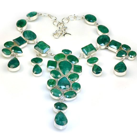 APP: 17k 380CT Mixed Cut Grn Beryl & Silver Necklace: 380.16CT Mixed Cut Green Beryl and Sterling Silver Necklace - Appraisal Value: $17.1K