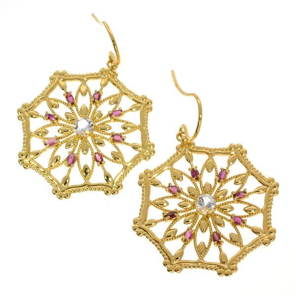 APP: 2k 1CT Ruby & Topaz 18kt over Silver Earrings: 1.96CT Ruby and Topaz 18 kt. Yellow Gold over Sterling Silver Earrings - Appraisal Value: $2.6K