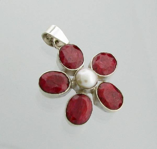 APP: 5k 16.00CT Ruby w/Pearls & Sterling Silver Pendant: 16.00CT Ruby With Pearls and Sterling Silver Pendan - Appraisal Value: $5.4K