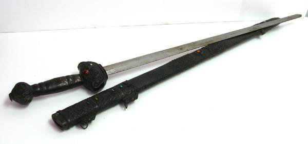 Large Ornamental Sword - Antique Copper w/Inset Stones: Large Ornamental Sword - Antique Copper with Inset Stones - Hanging Rings - Steel Blade
