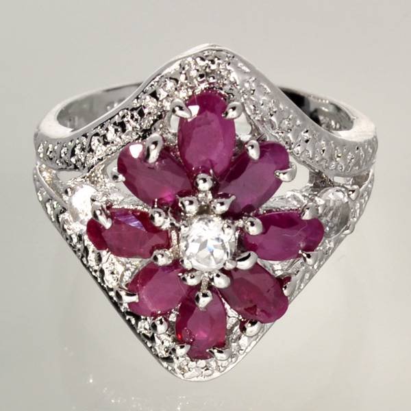 APP: 7k 4CT Ruby & Topaz Plat Over Sterl Silver Ring: 4.87CT Ruby and Topaz Platinum Over Sterling Silver Ring - Appraisal Value: $7.7K