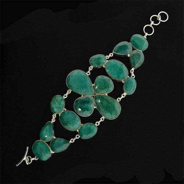 APP: 17k 230CT Mixed Cut Grn Beryl & Silver Bracelet: 230.60CT Mixed Cut Green Beryl and Sterling Silver Bracelet - Appraisal Value: $17.5K